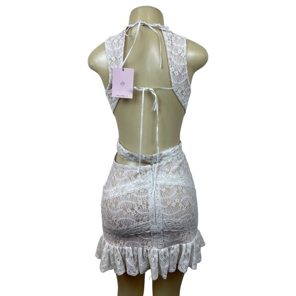Hello Molly White Lace Mini Dress With Open Back & Tie Detail Size M - New - Picture 2 of 10
